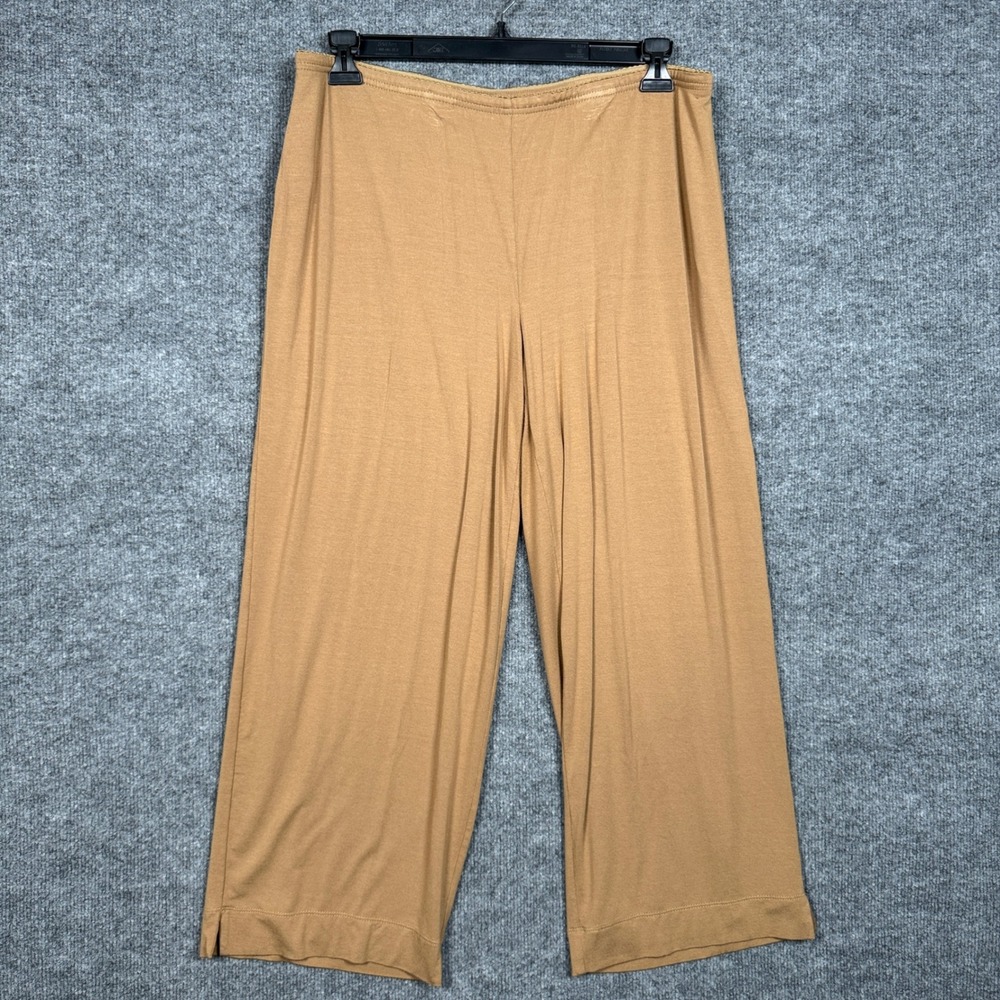 J.Jill Wearever Collection Sz Large Full Leg Crop Pants Tan Rayon Blend Pull On